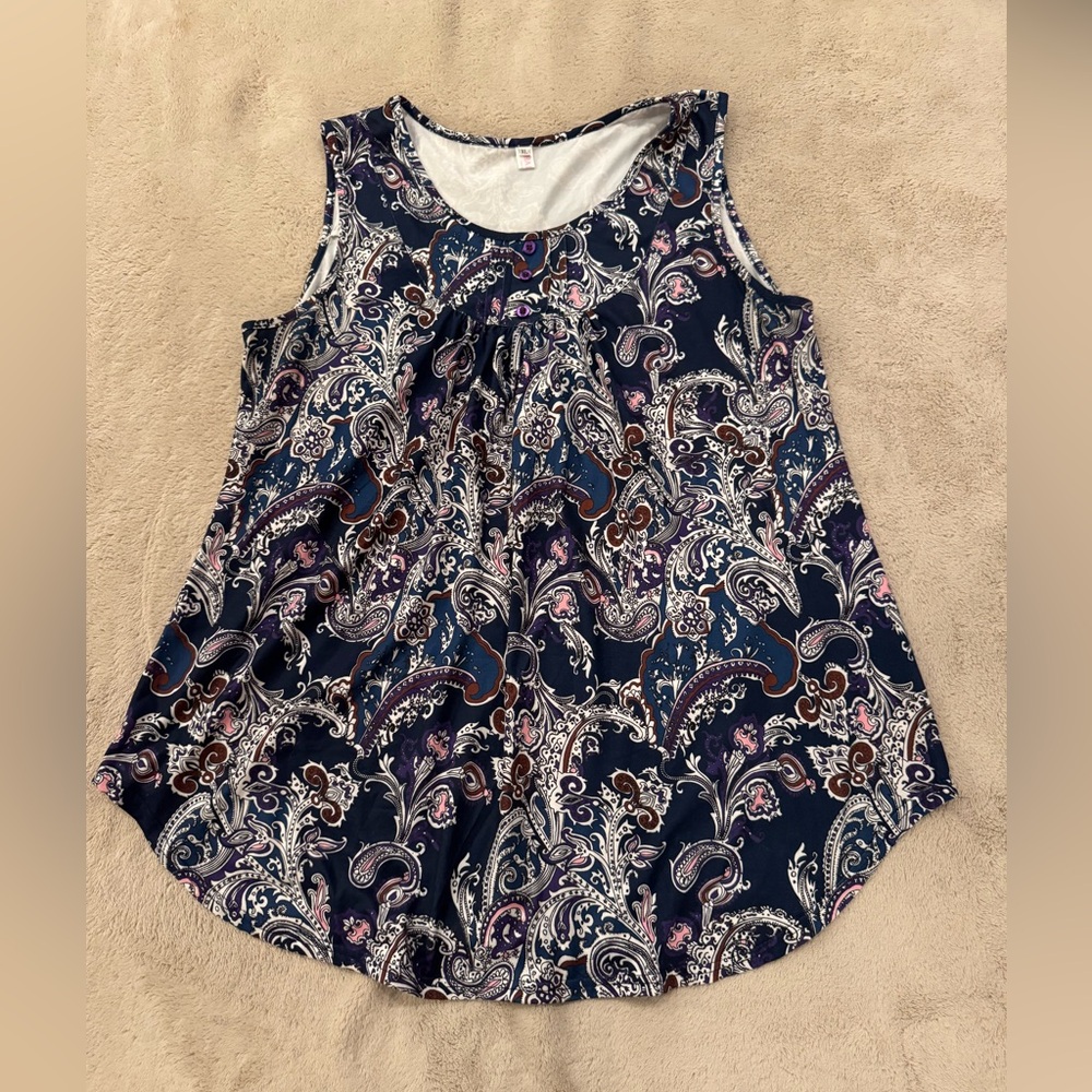 Halife Womens Blue Paisley Print Sleeveless Top XL